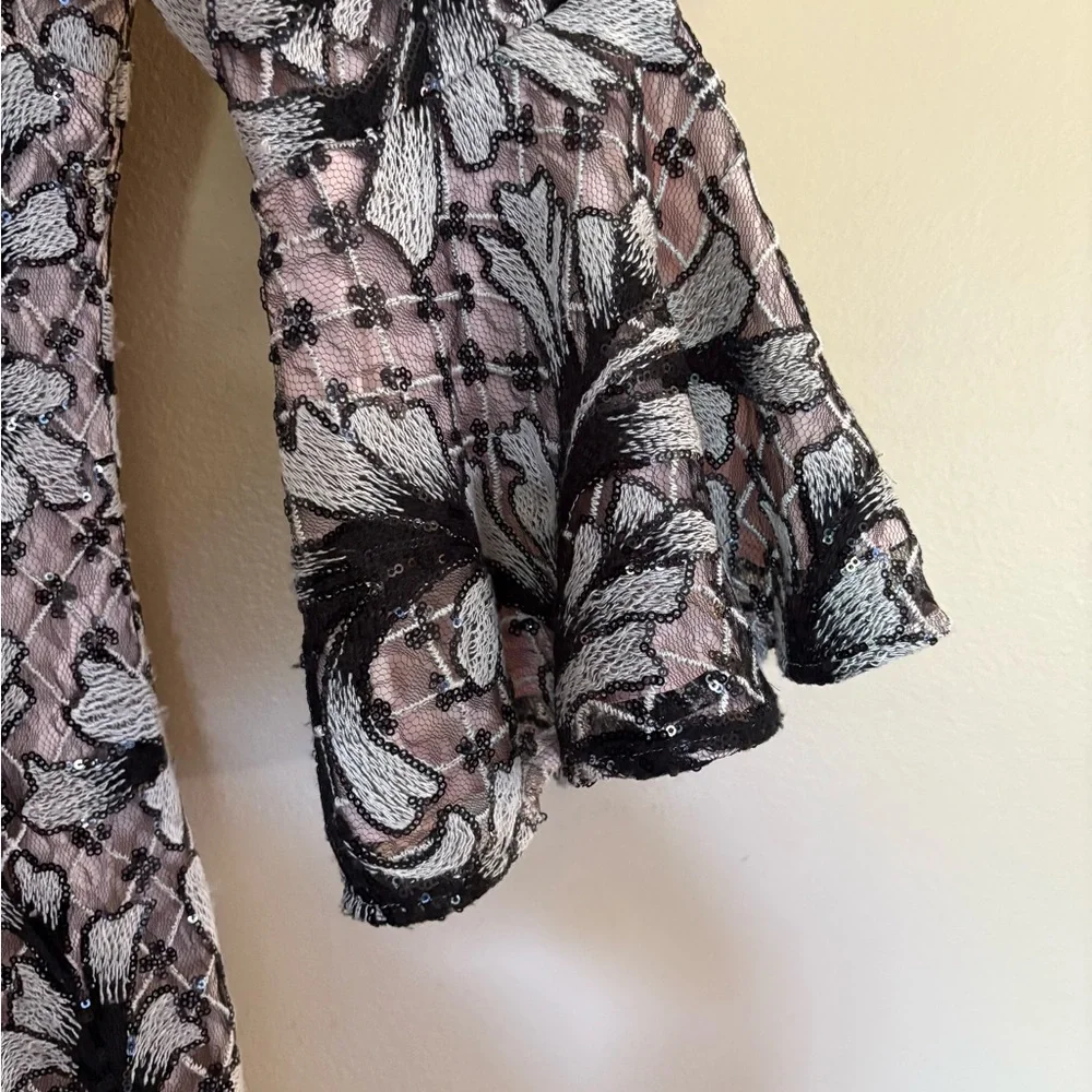Belle Badgley Mischka Embroidered Belle Sleeve Mini Dress Wedding Formal Sz 6 - Picture 5 of 6